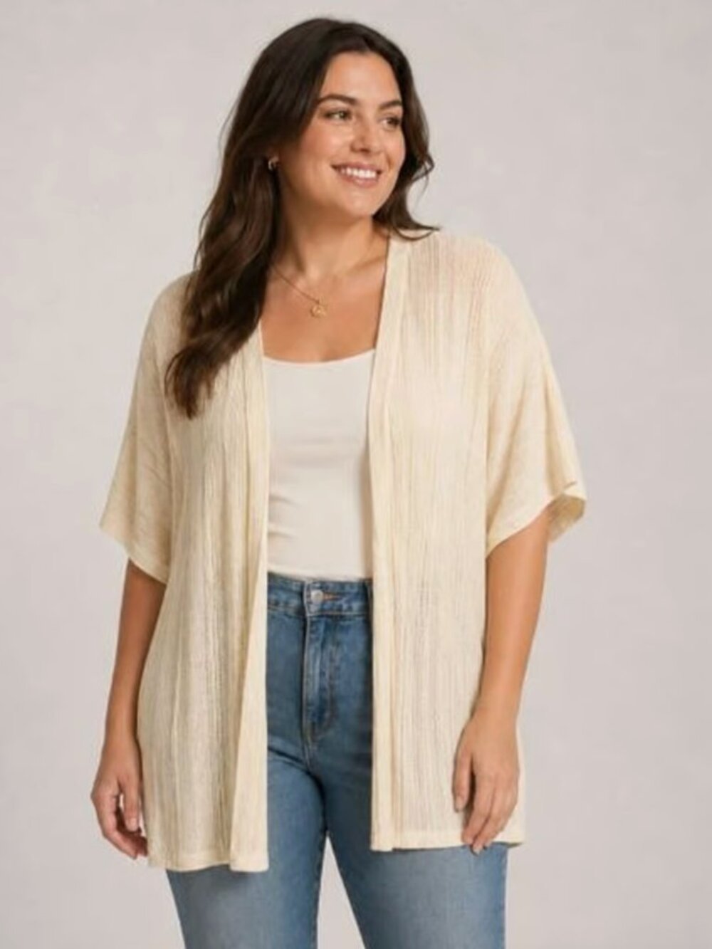 Joie Linen Blend Cream Short Sleeve Open Knit Flowy Cardigan Boho Size Large